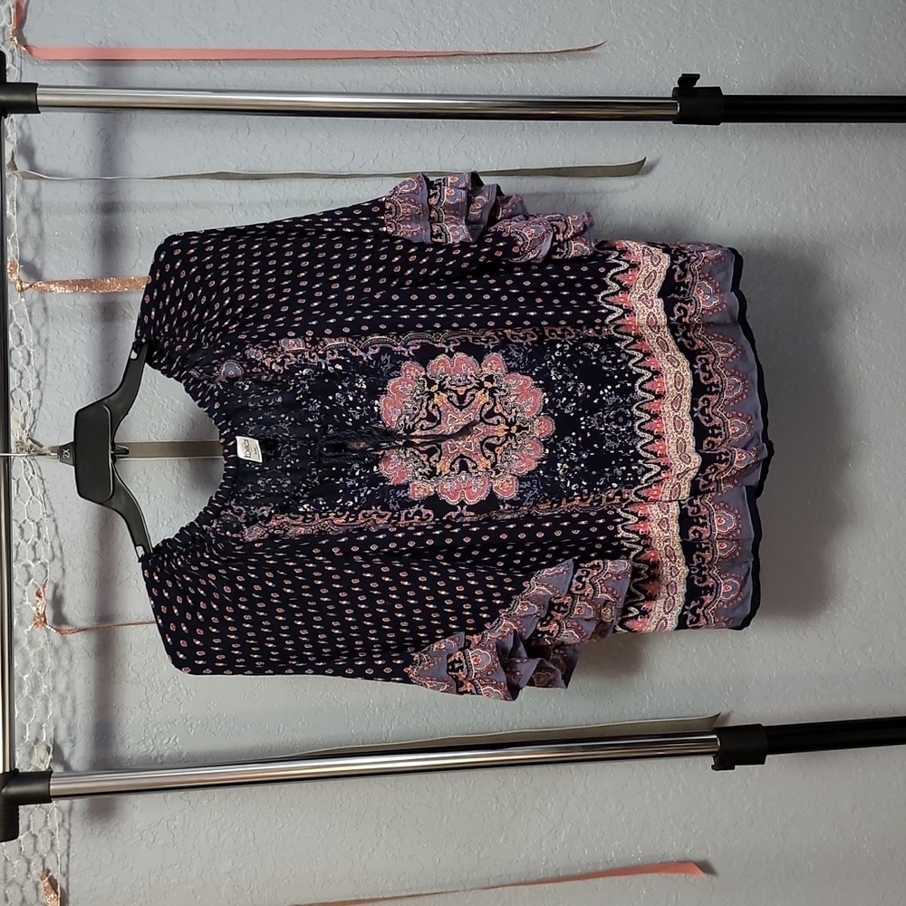 Boho chic paisley blouse sz XXL Navy, smoke blue, pink, coral